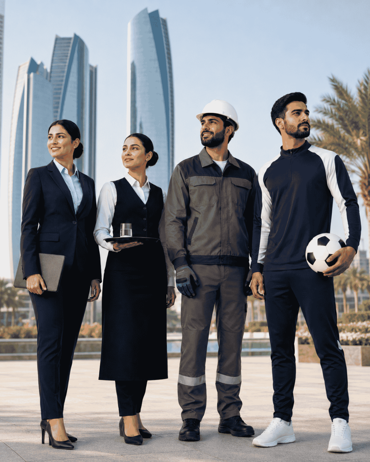 Professionals wearing corporate, hospitality, industrial and sportswear uniforms in Abu Dhabi