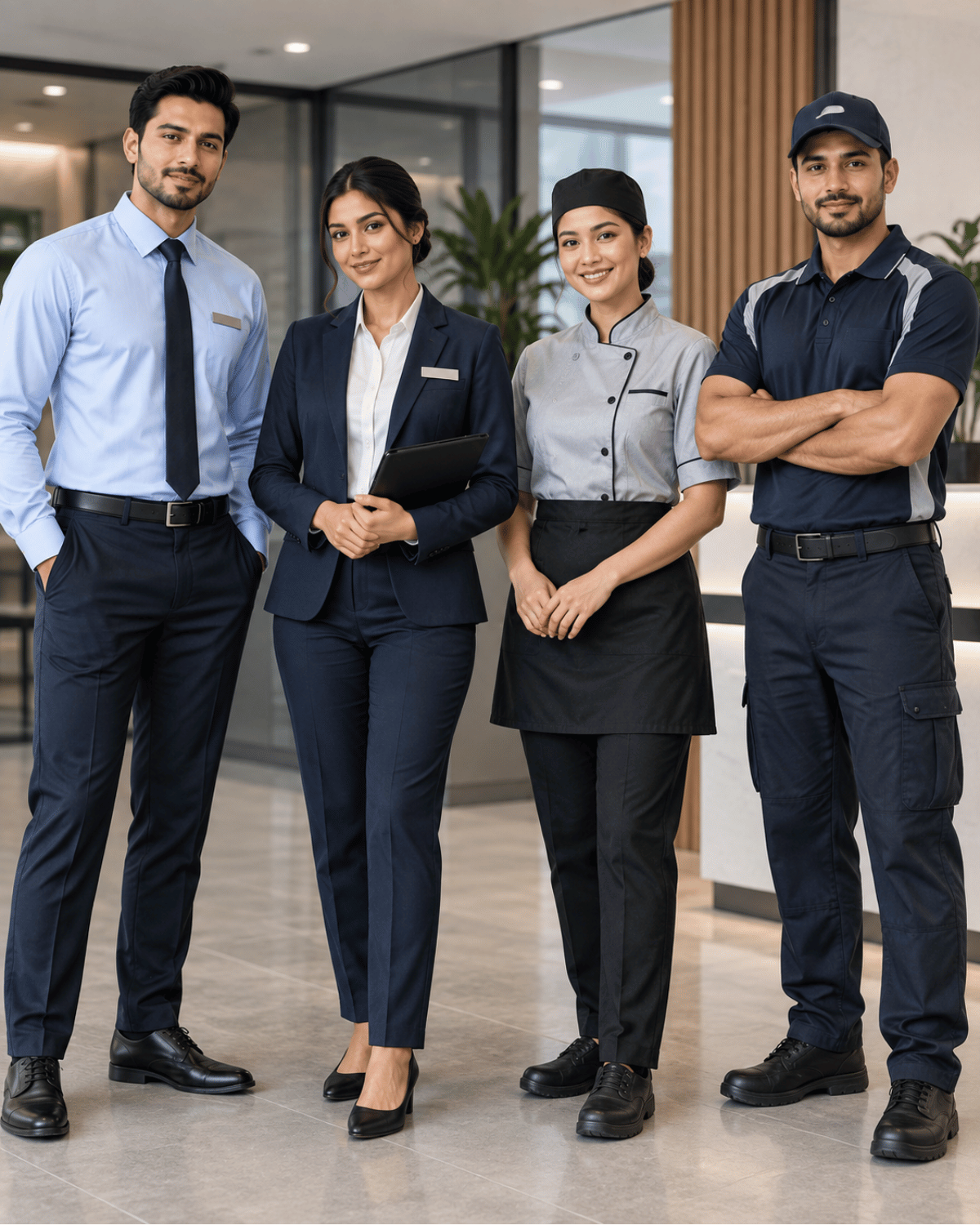 Professional staff wearing coordinated uniforms in Abu Dhabi
