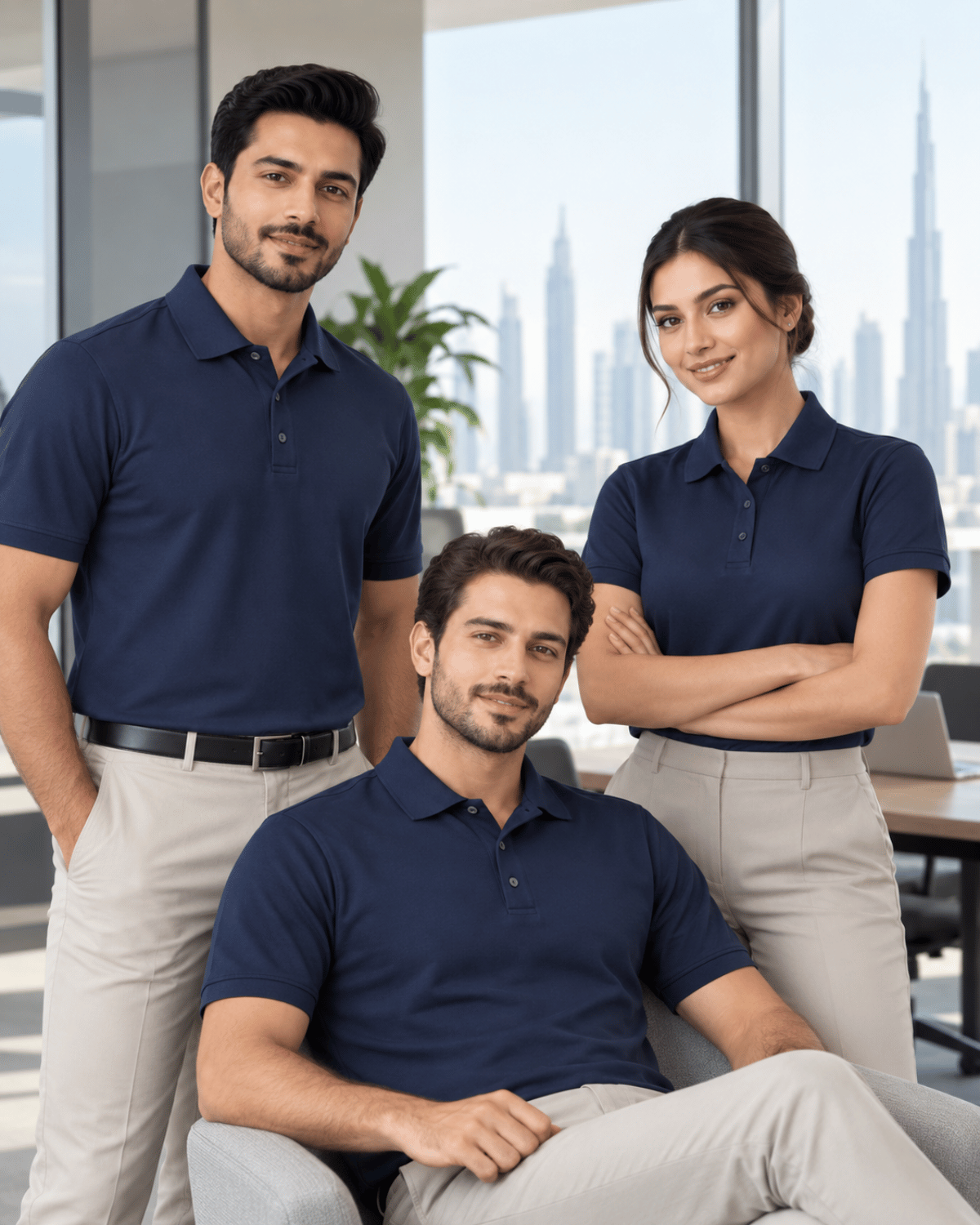 Corporate staff wearing coordinated polo shirts in Abu Dhabi