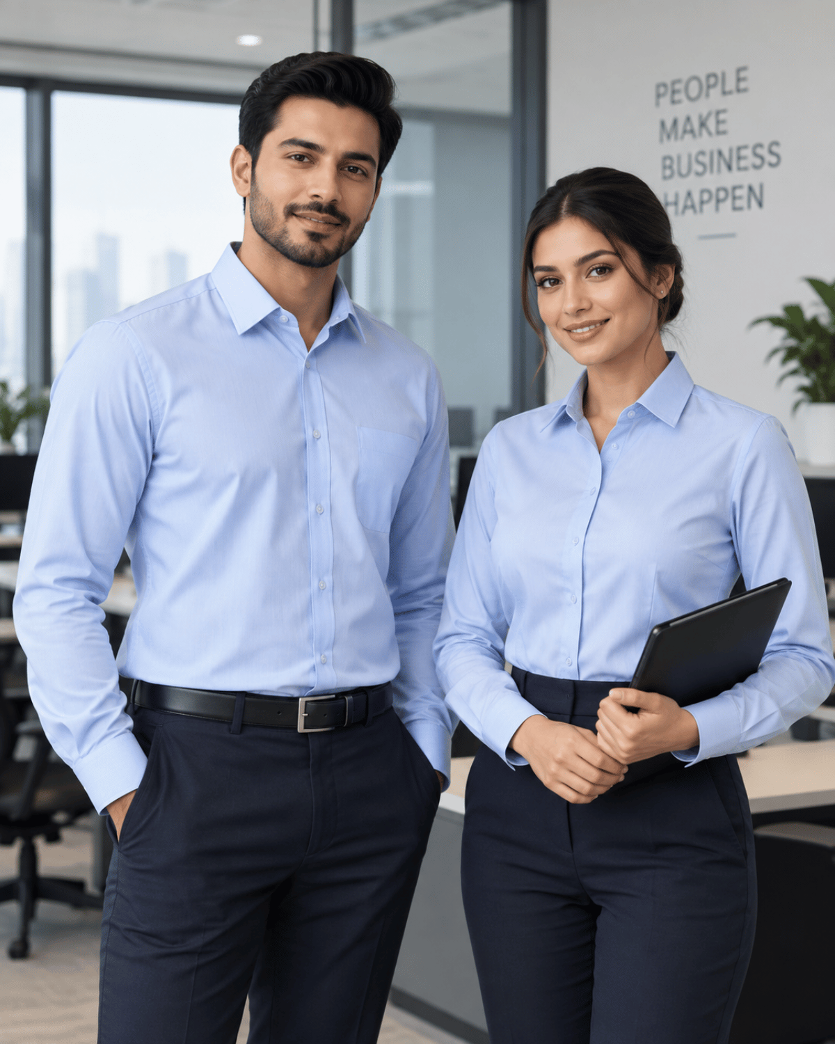 Corporate staff wearing coordinated office shirts in Abu Dhabi