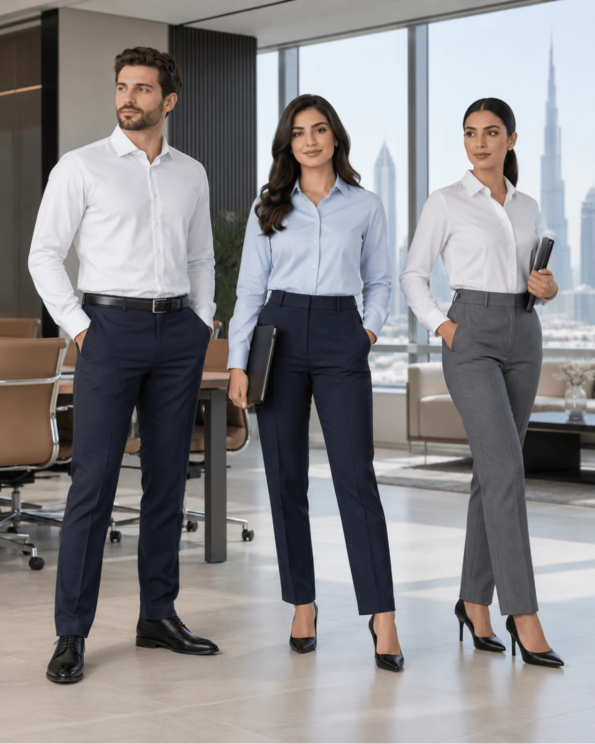 Corporate staff wearing coordinated office trousers in Abu Dhabi