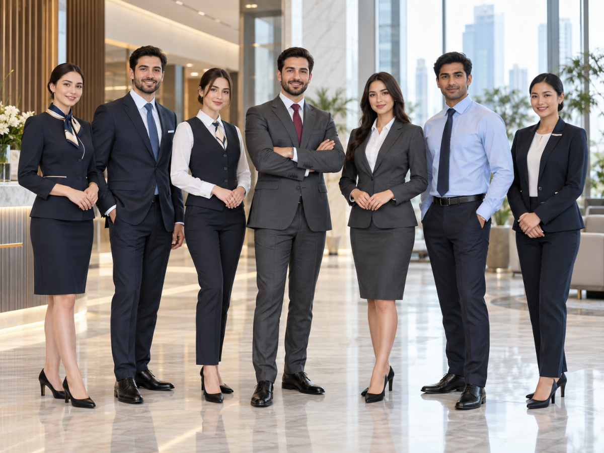 Corporate team wearing professional uniforms in Abu Dhabi