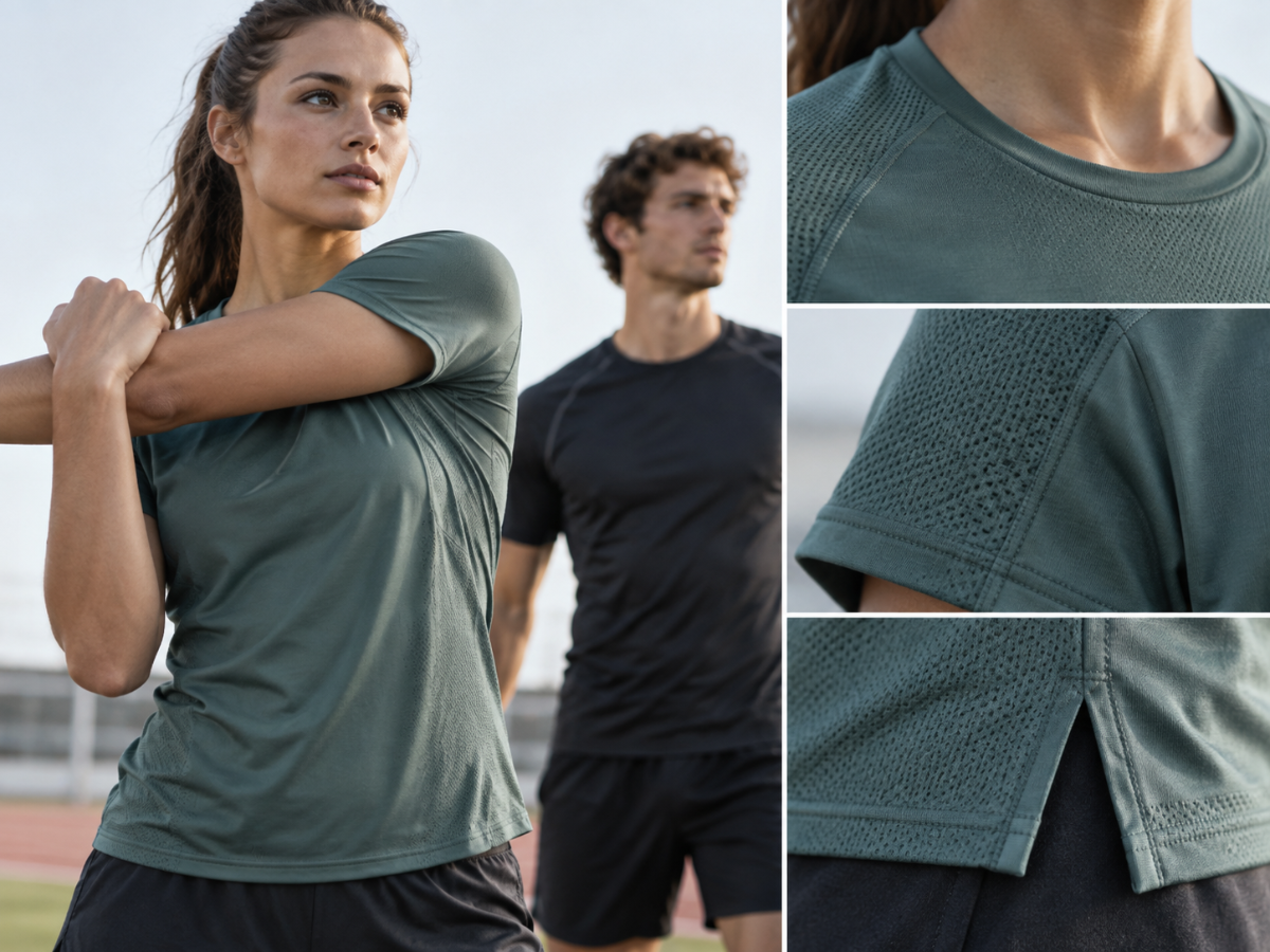 Close-up sportswear fabric and garment construction for custom team sportswear in Abu Dhabi